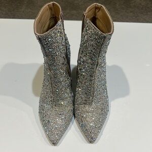 Betsey Johnson Silver Glitter Heeled Boots
